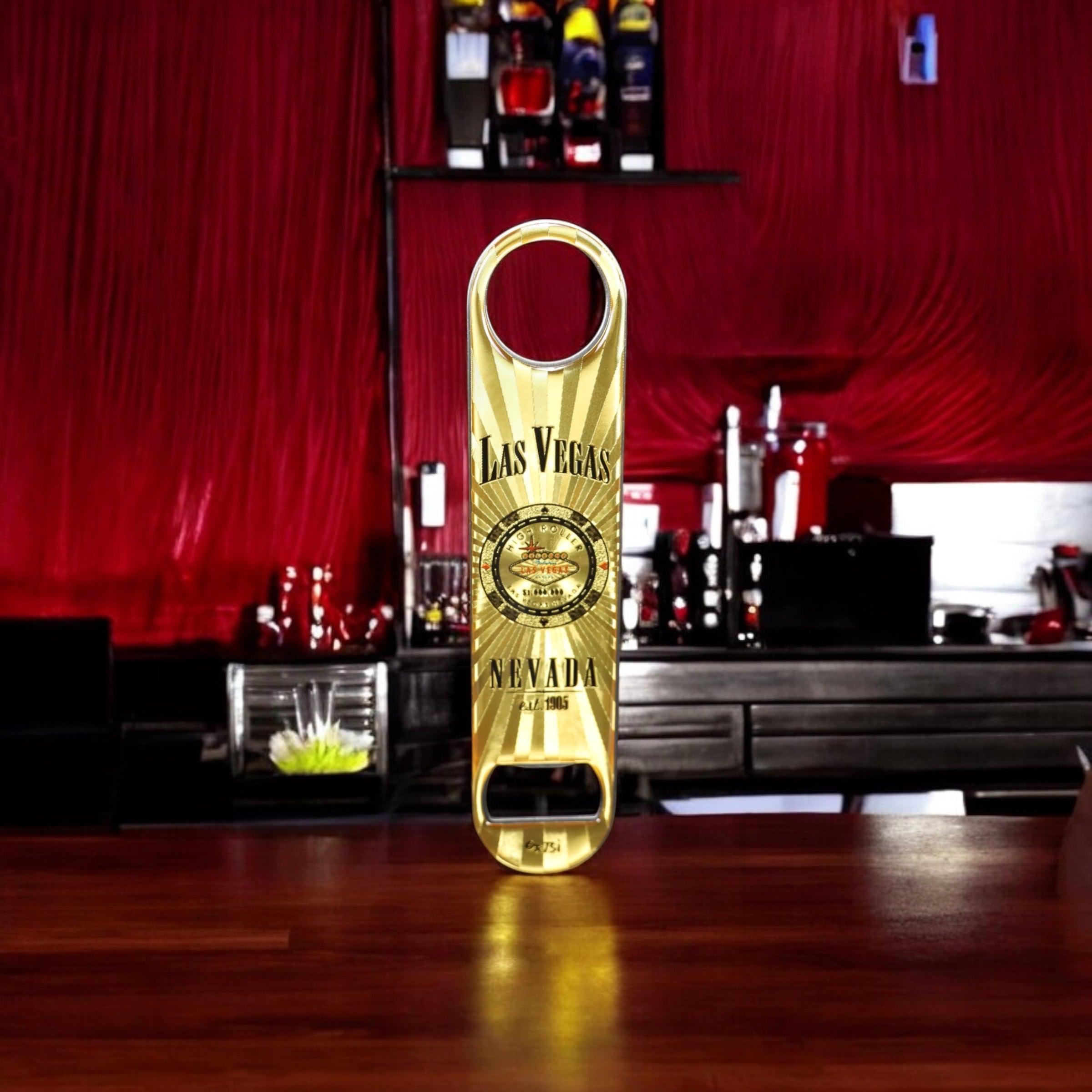 Las Vegas Pokerchip gold Bartender Bottle Opener Powder Coated Steel