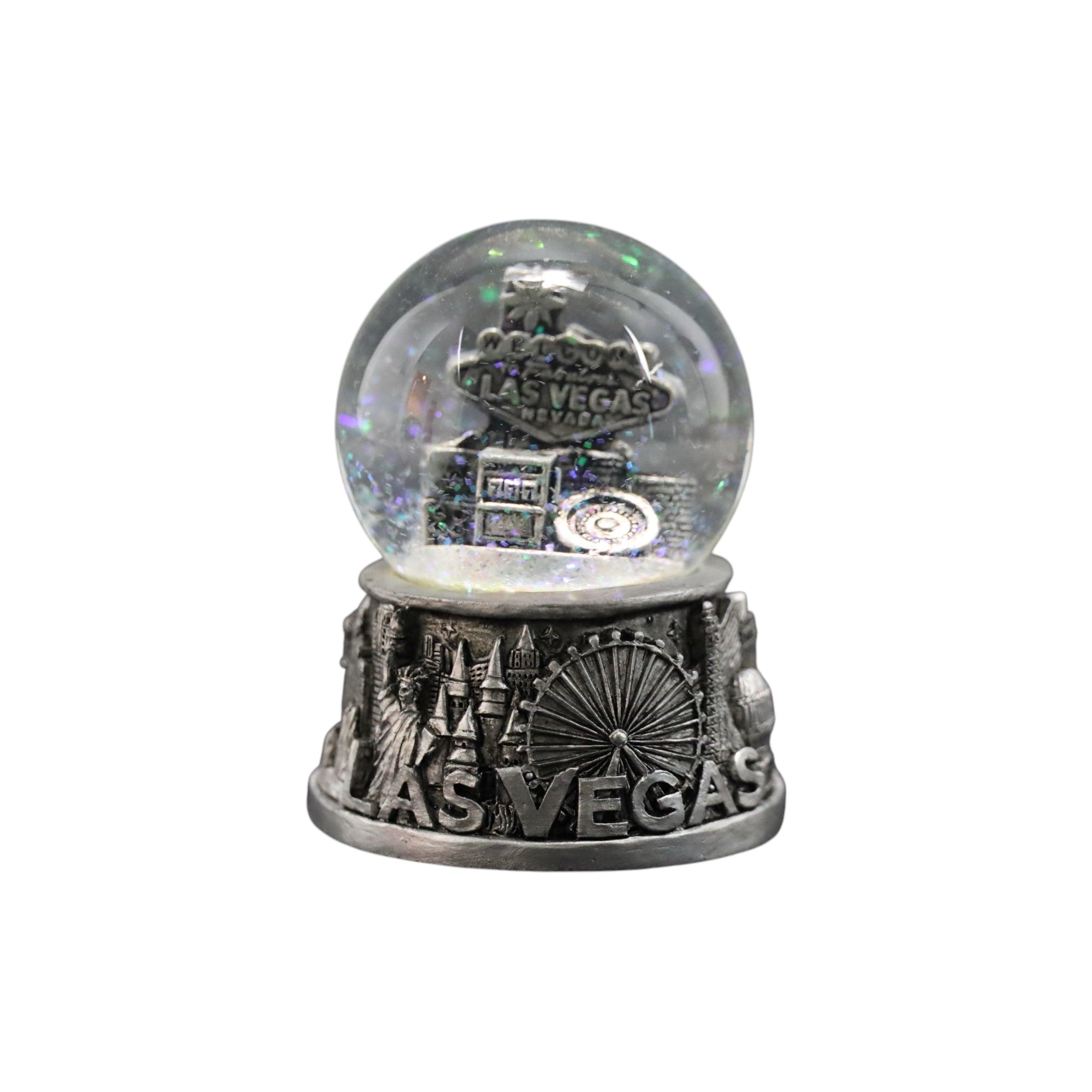 Las Vegas skyline snow globe in silver. 65mm