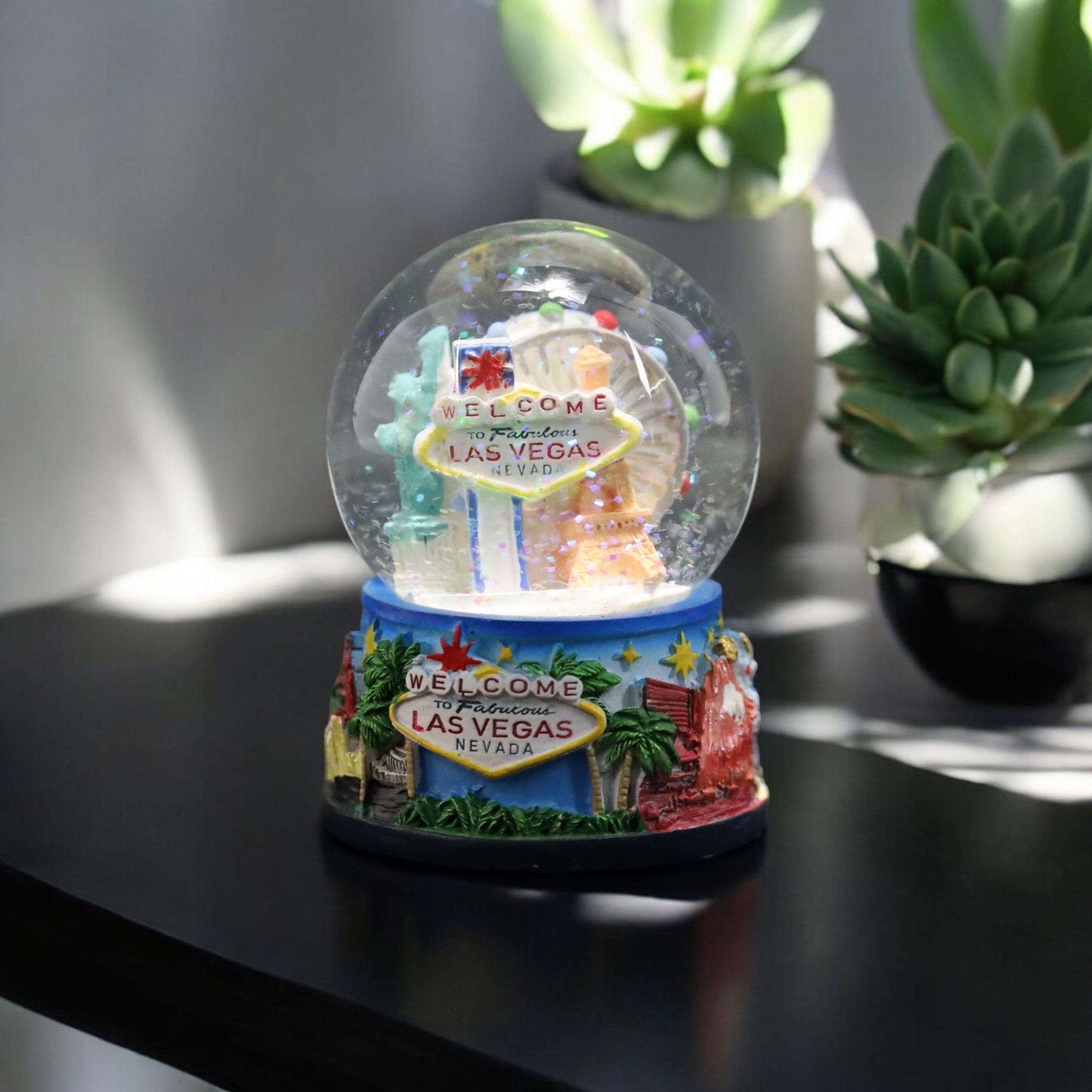 Las Vegas BLUE HOTELS skyline snow globe in silver. 65mm