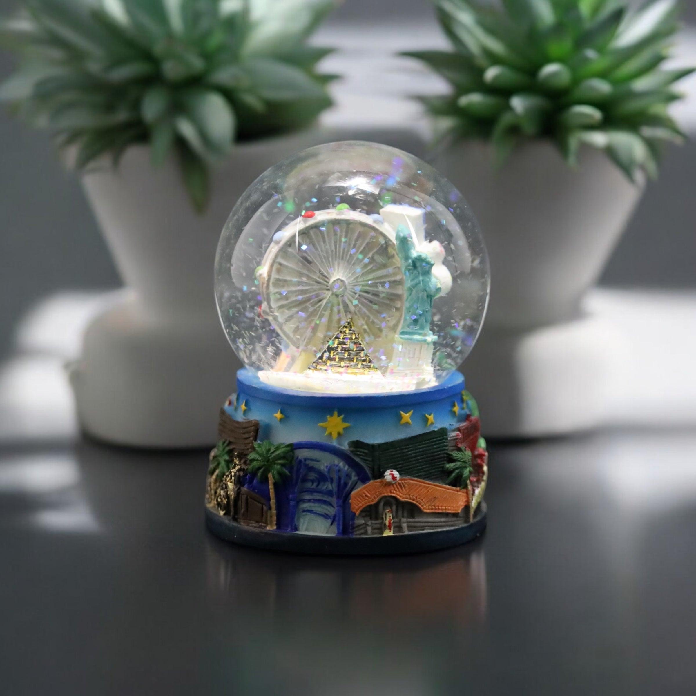 Las Vegas BLUE HOTELS skyline snow globe in silver. 65mm