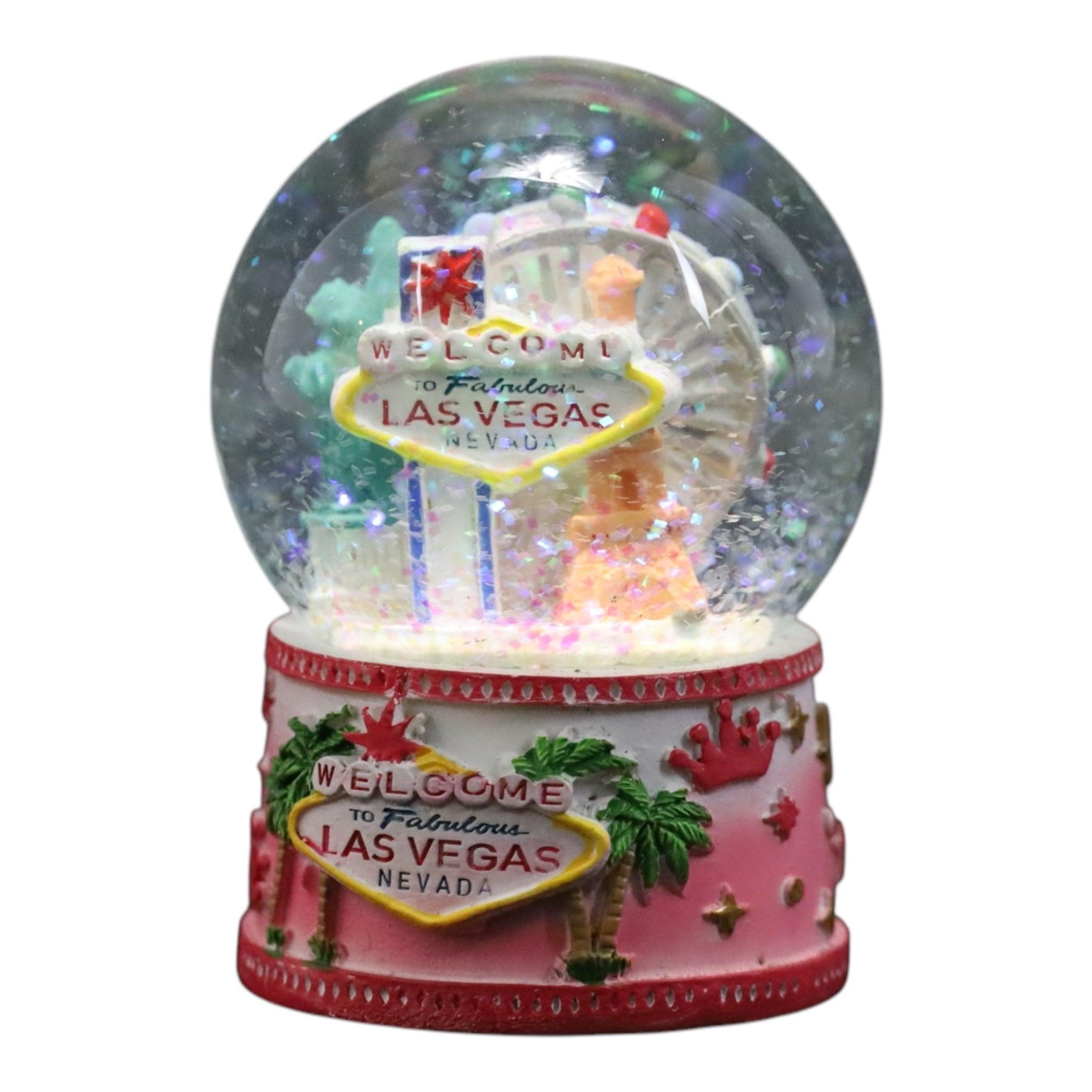 Las Vegas PINK PRINCESS skyline snow globe in silver. 65mm