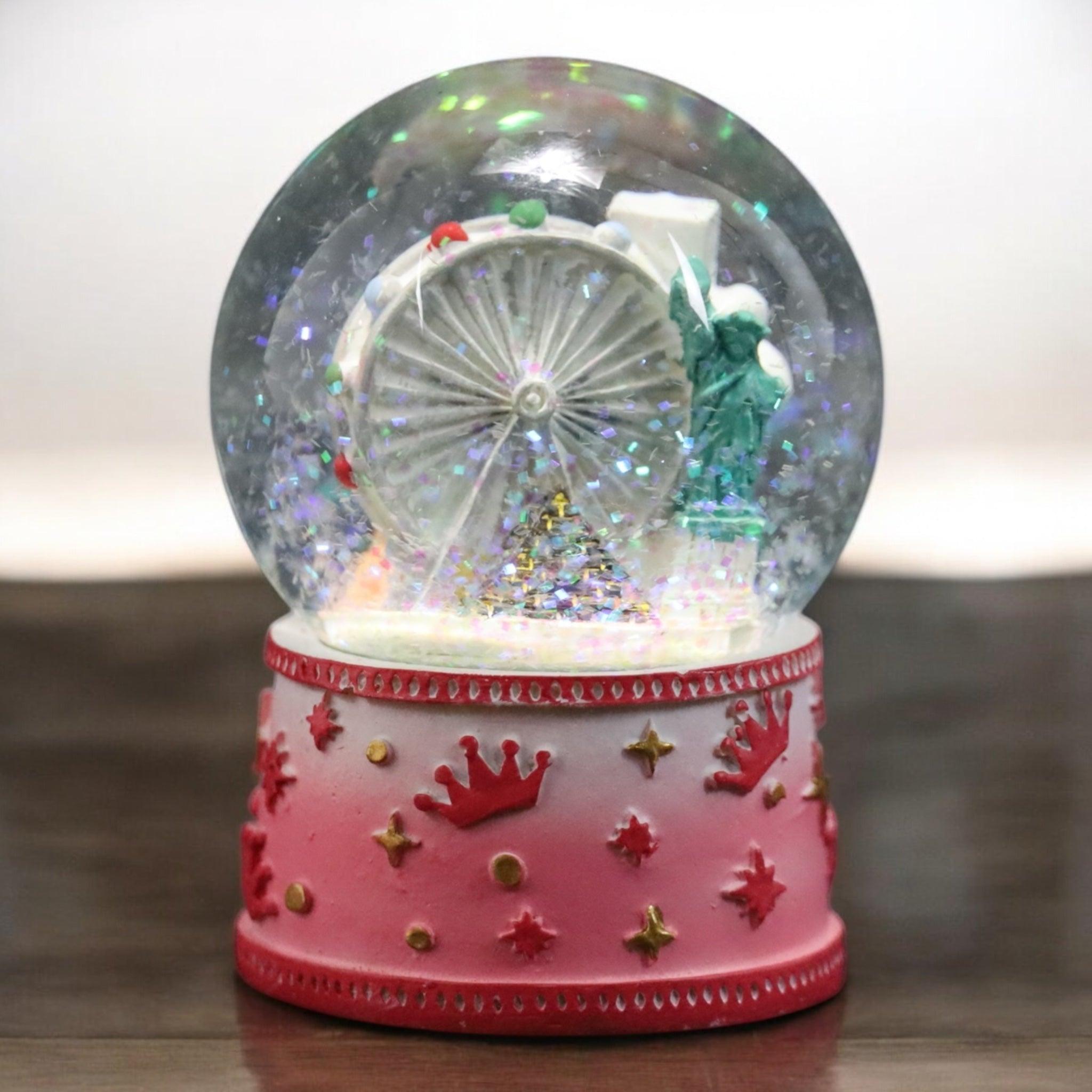 Las Vegas PINK PRINCESS skyline snow globe in silver. 65mm