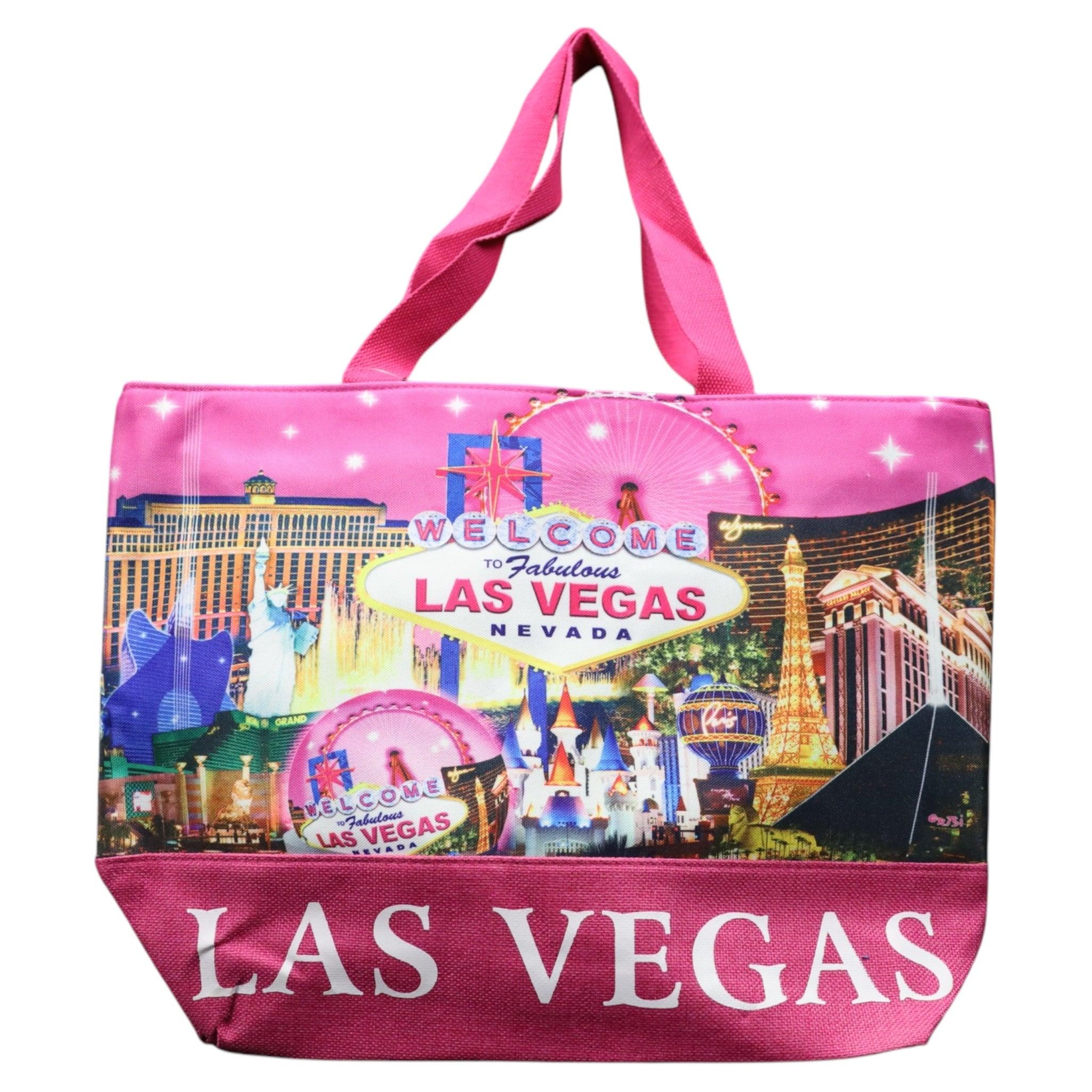 Las Vegas Tote Straw Bottom with pink Scene