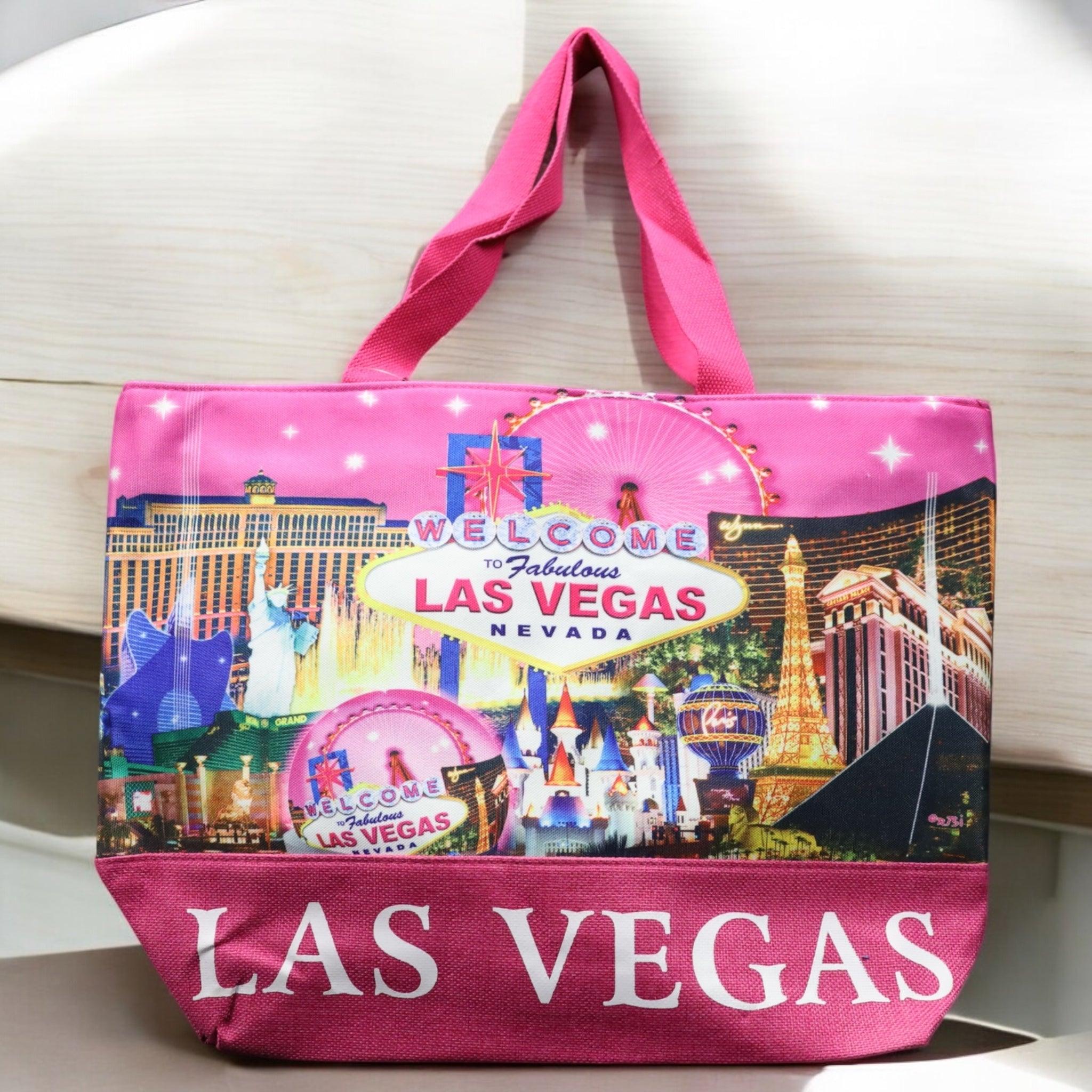 Las Vegas Tote Straw Bottom with pink Scene