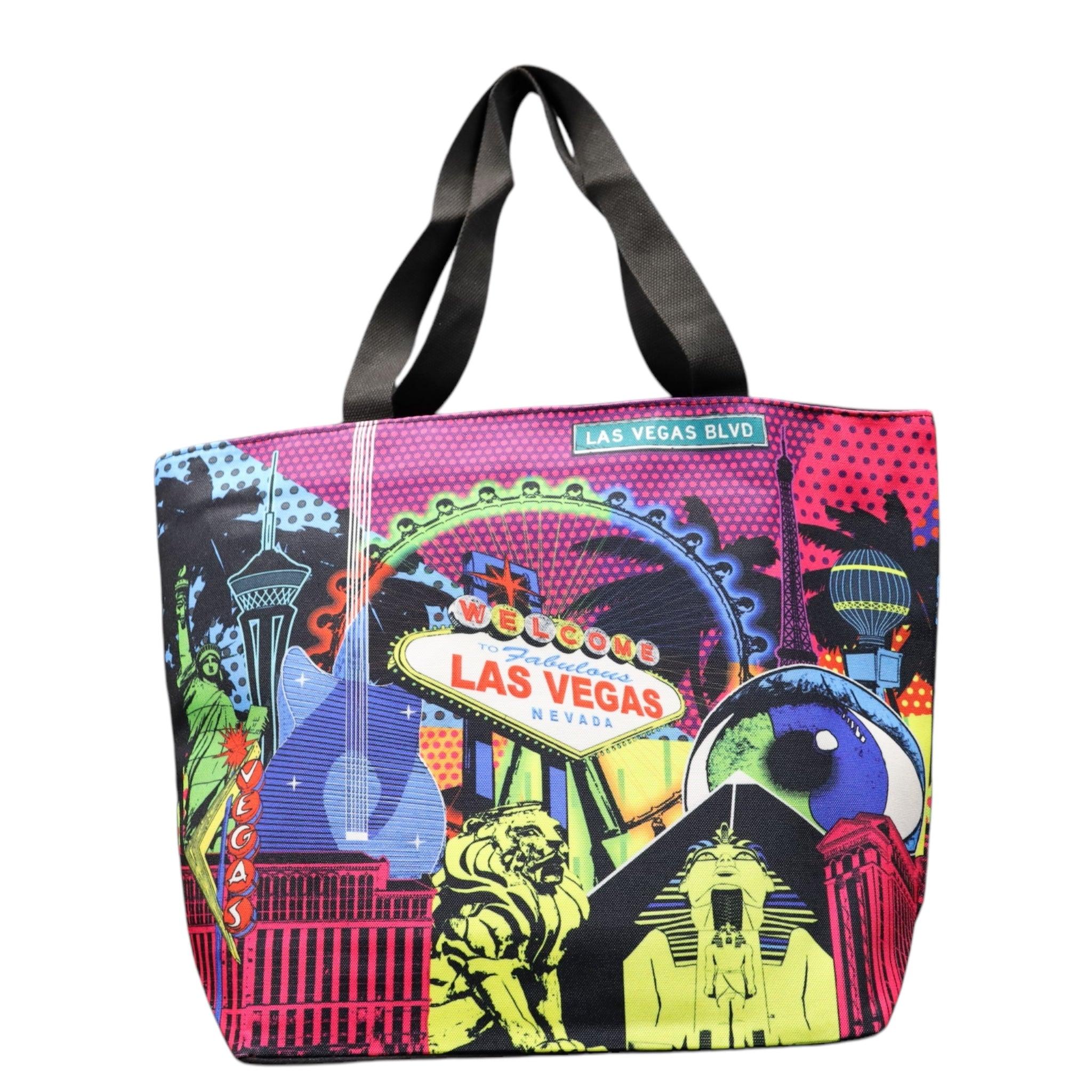 Las Vegas Tote Straw Bottom with pop art Scene